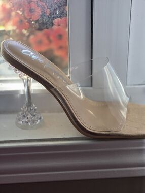 Cape Robbin Nude Clear Strap Mule with Sculpted Crystal Heel